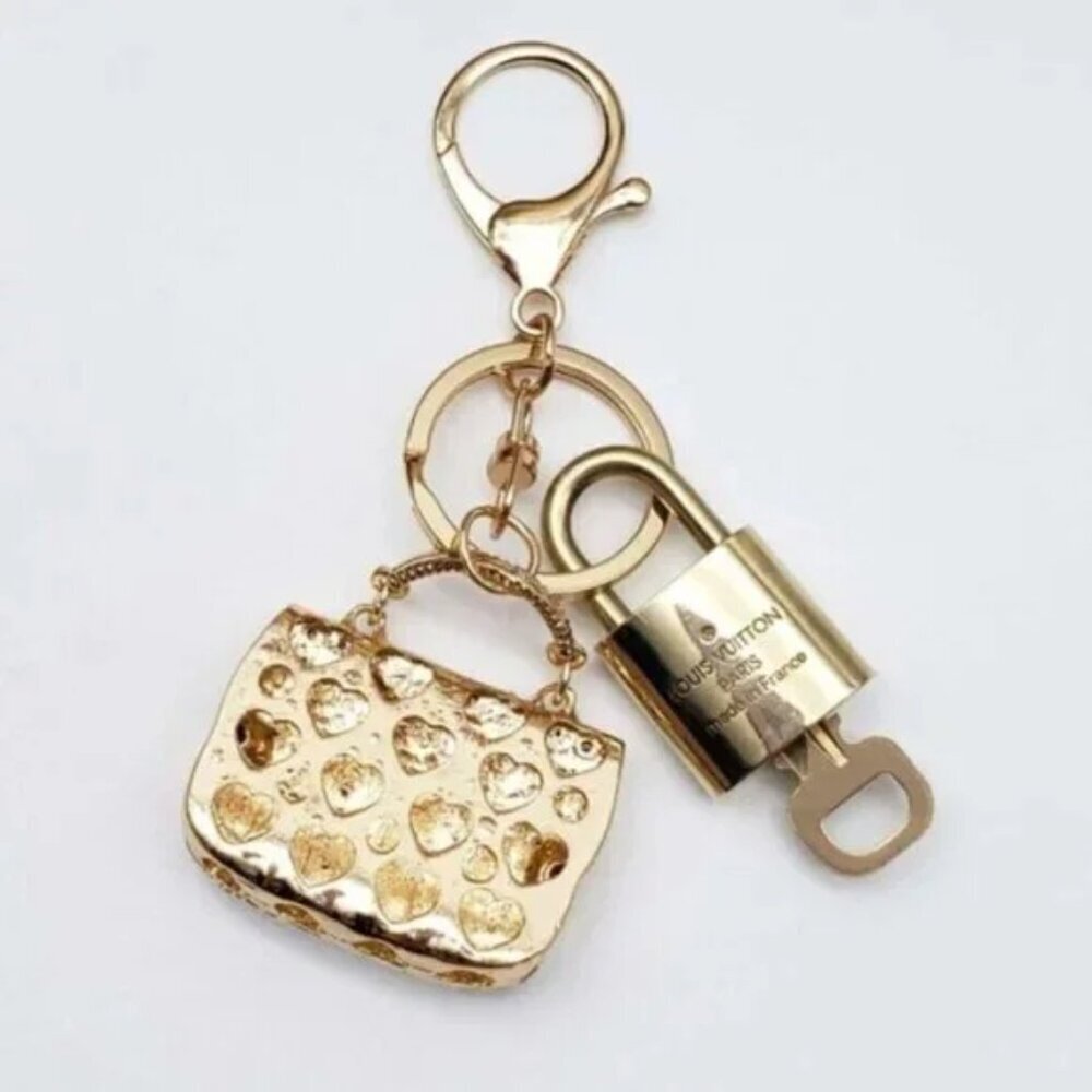 Authentic Louis Vuitton Padlock & Key Gold ✨Unbranded Bag Charm Keychain - Picture 4 of 7